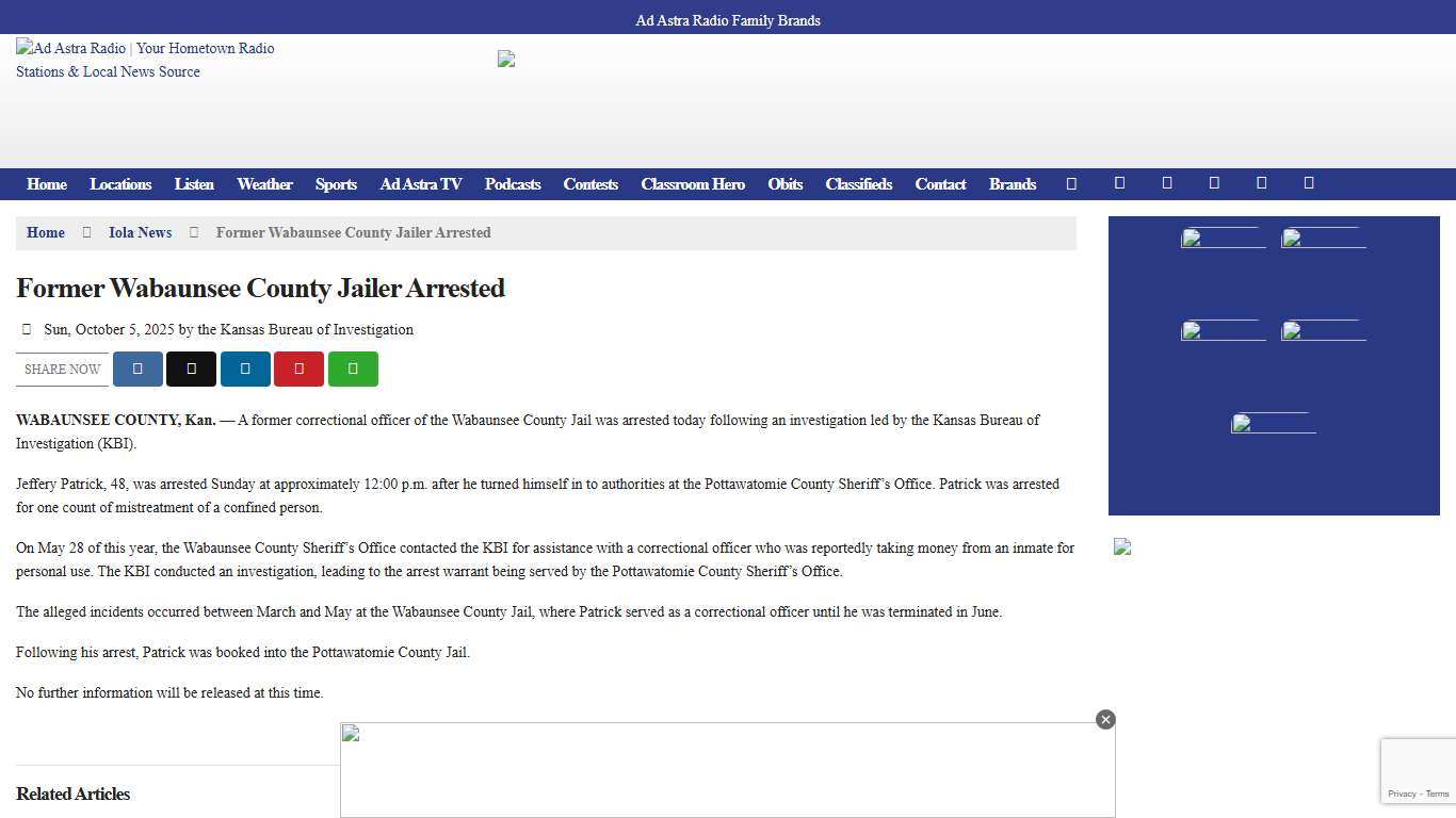 Former Wabaunsee County Jailer Arrested – Ad Astra Radio Your Hometown Radio Stations & Local News Source