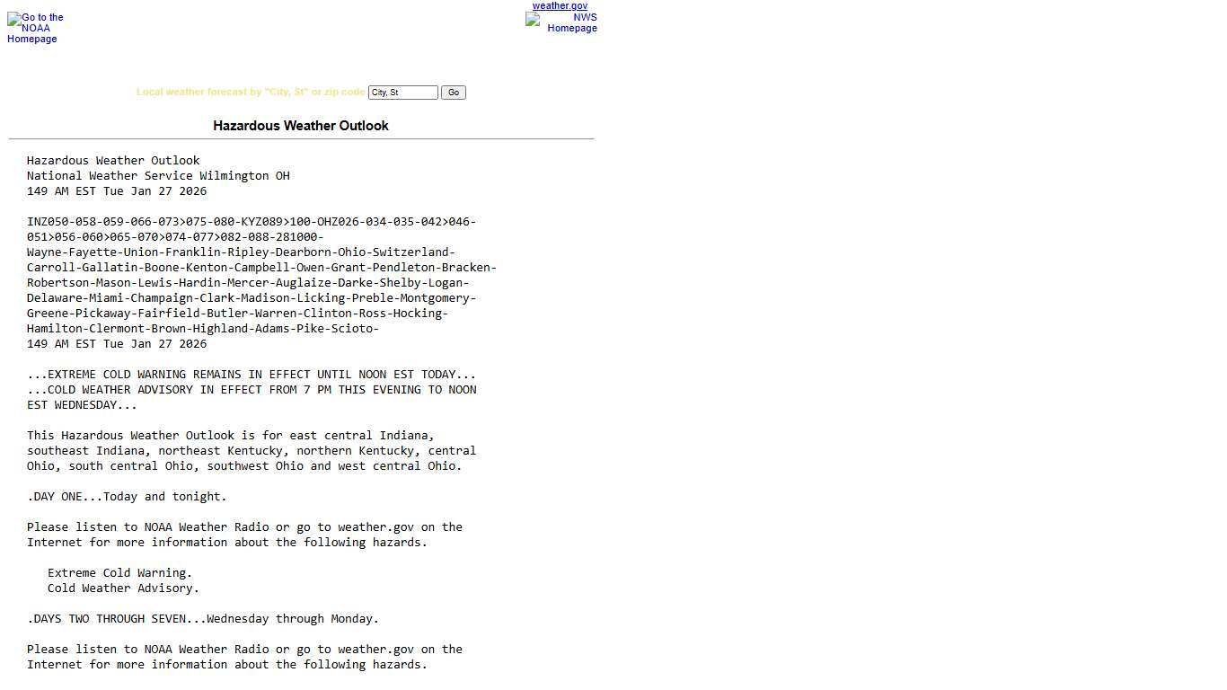 WWA Summary for Hazardous Weather Outlook