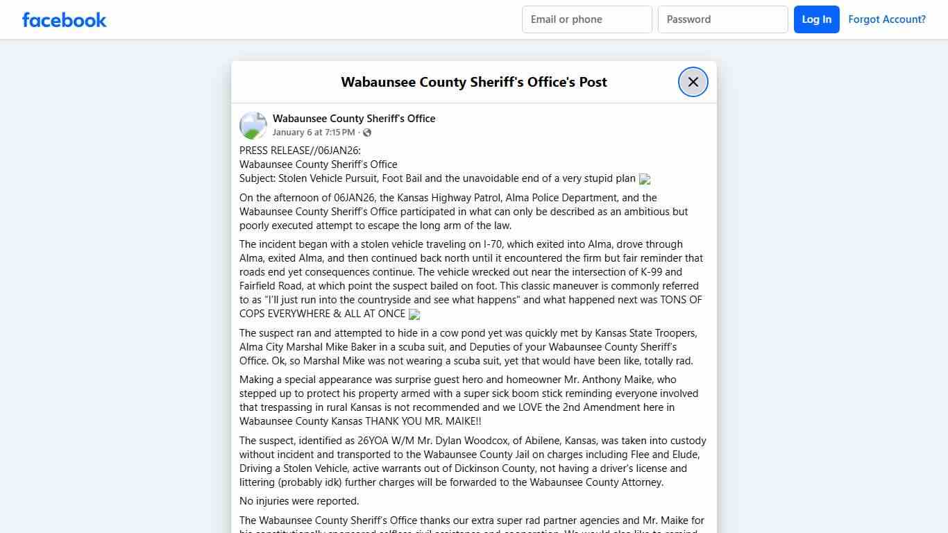 PRESS... - Wabaunsee County Sheriff's Office Facebook